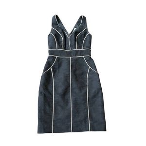 Trina Turk Women's Bodycon Dress Black Double V-Neck White Piping Mini Sz 0